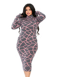 Geometric Turtleneck Midi Dress - Gray