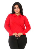 Pointelle Diamond Polo Blouse - Red