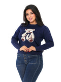 Teddy Bear Crew Neck Blouse - Navy