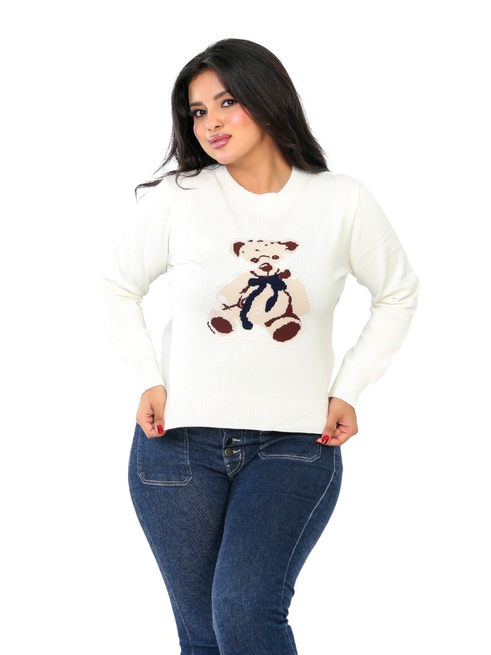 Teddy Bear Crew Neck Blouse - Off White