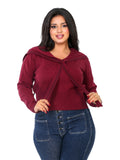 Sailor Collar Tie Knit Blouse - Burgundy