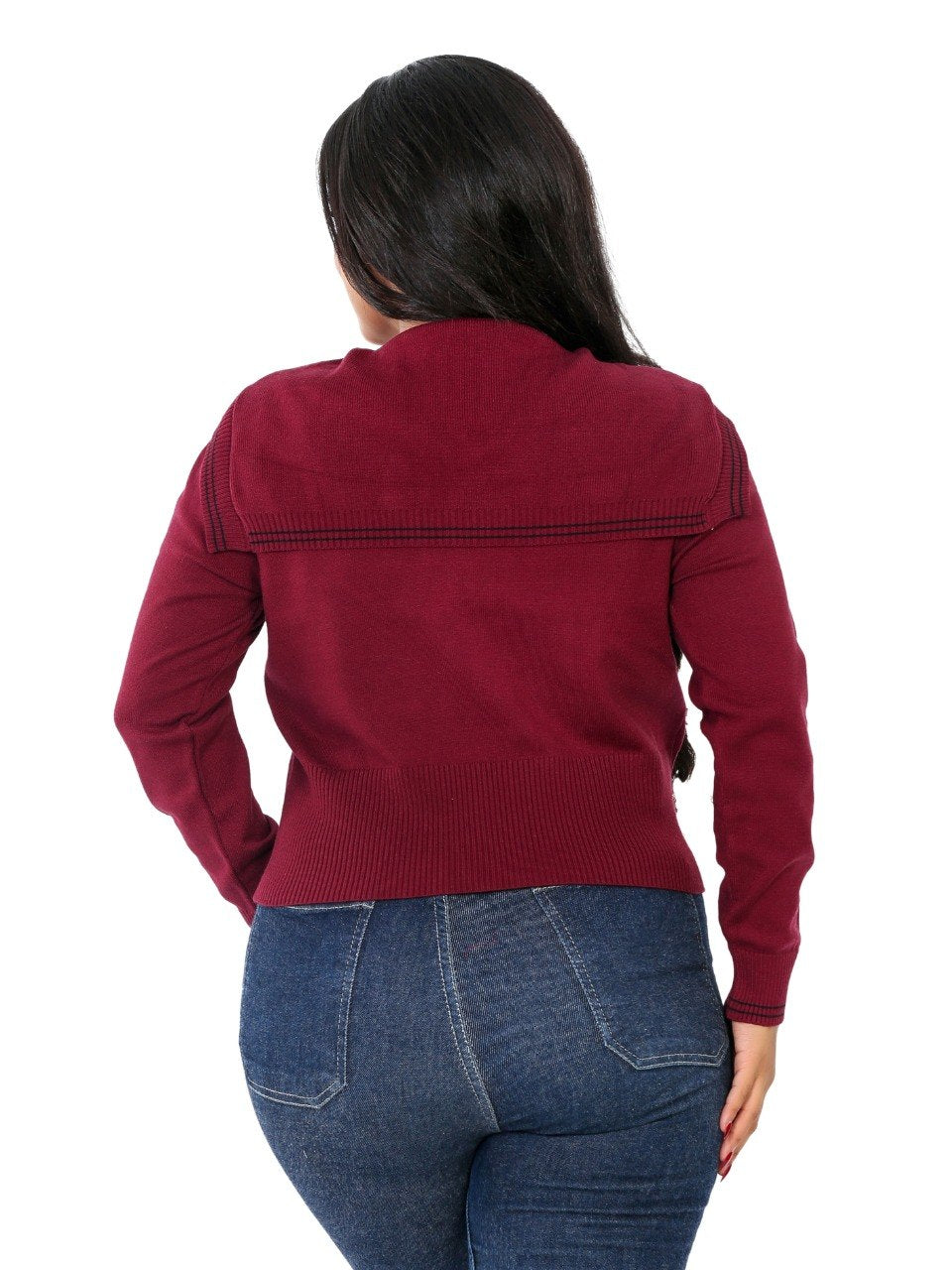 Sailor Collar Tie Knit Blouse - Burgundy