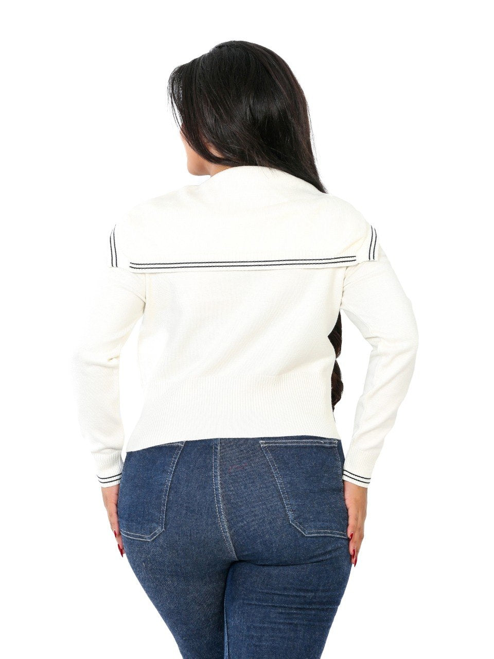 Sailor Collar Tie Knit Blouse - Off White