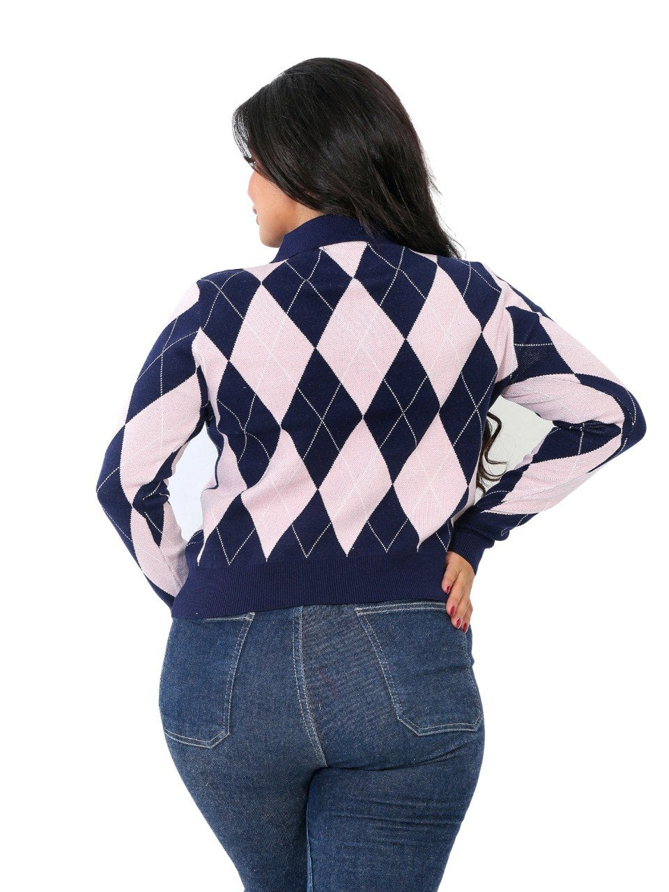 Argyle Diamond Polo Blouse - Navy
