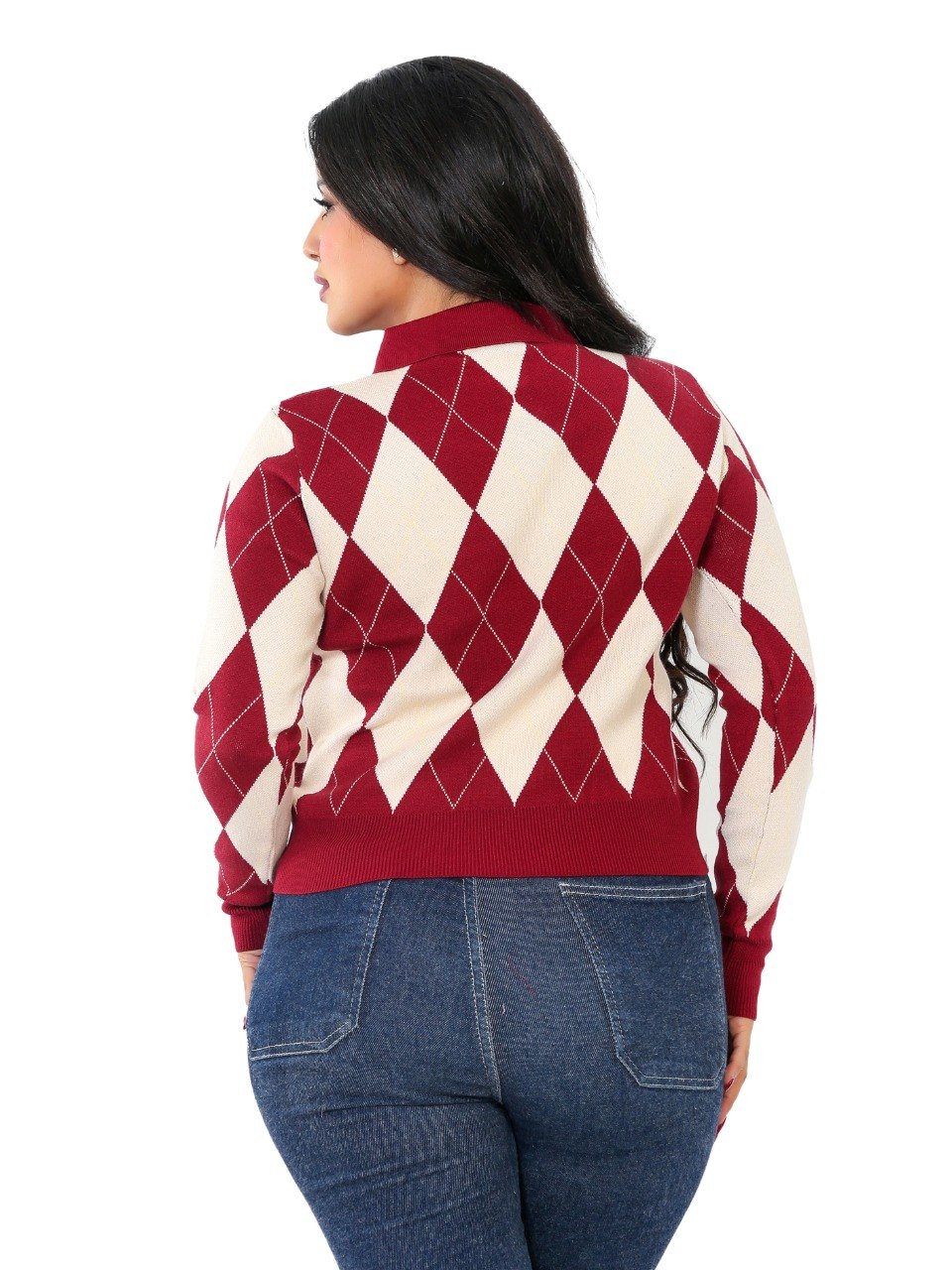 Argyle Diamond Polo Blouse - Red