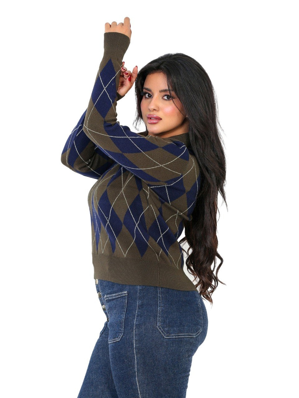 Argyle Diamond Polo Blouse - Olive