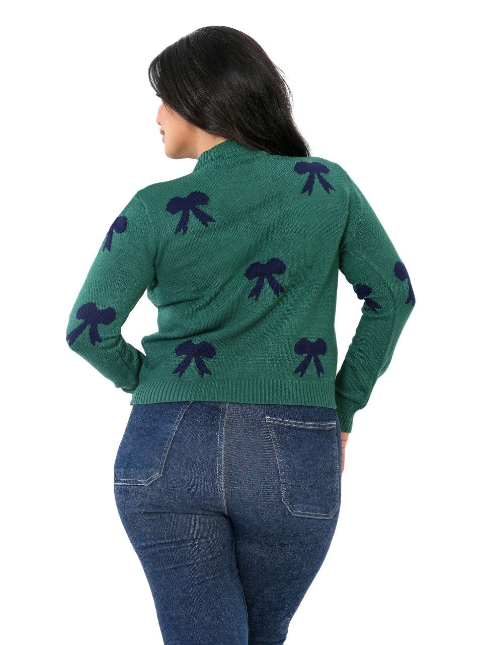 Tie Front Bow Cardigan Blouse - Dark Green