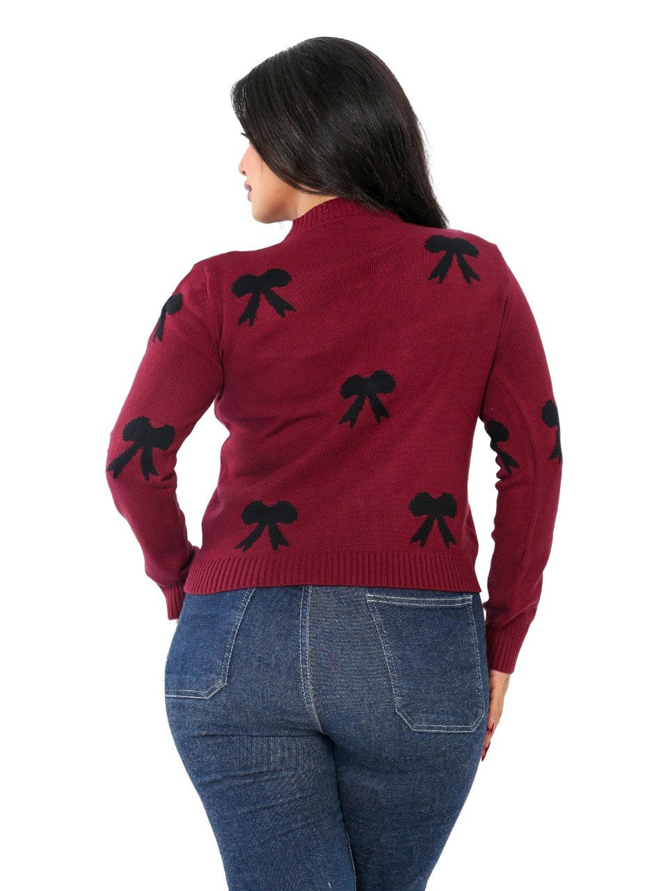 Tie Front Bow Cardigan Blouse - Burgundy
