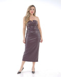 LEATHER STRAPLESS MIDI DRESS