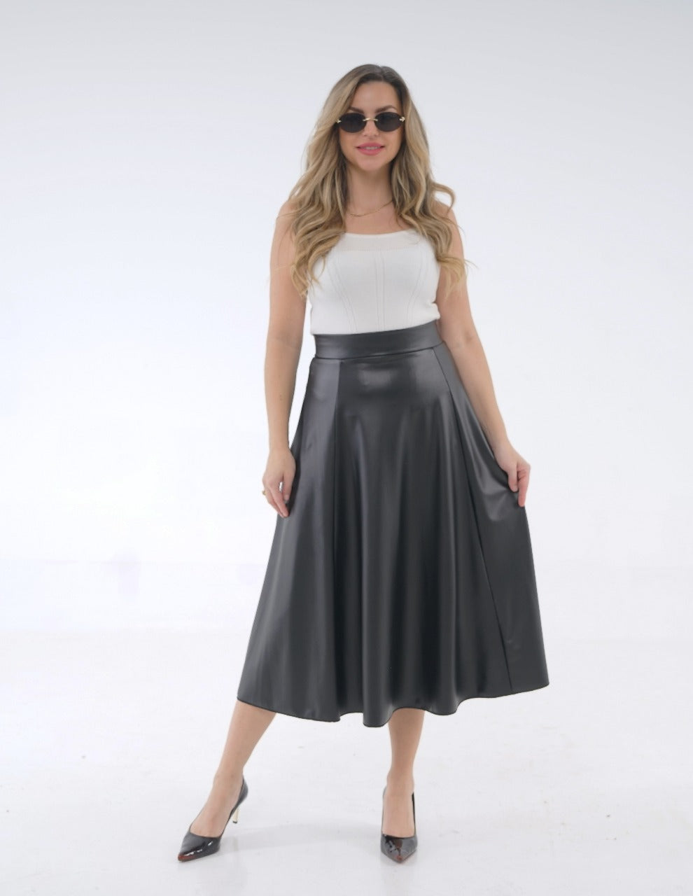LEATHER MIDI SKIRT